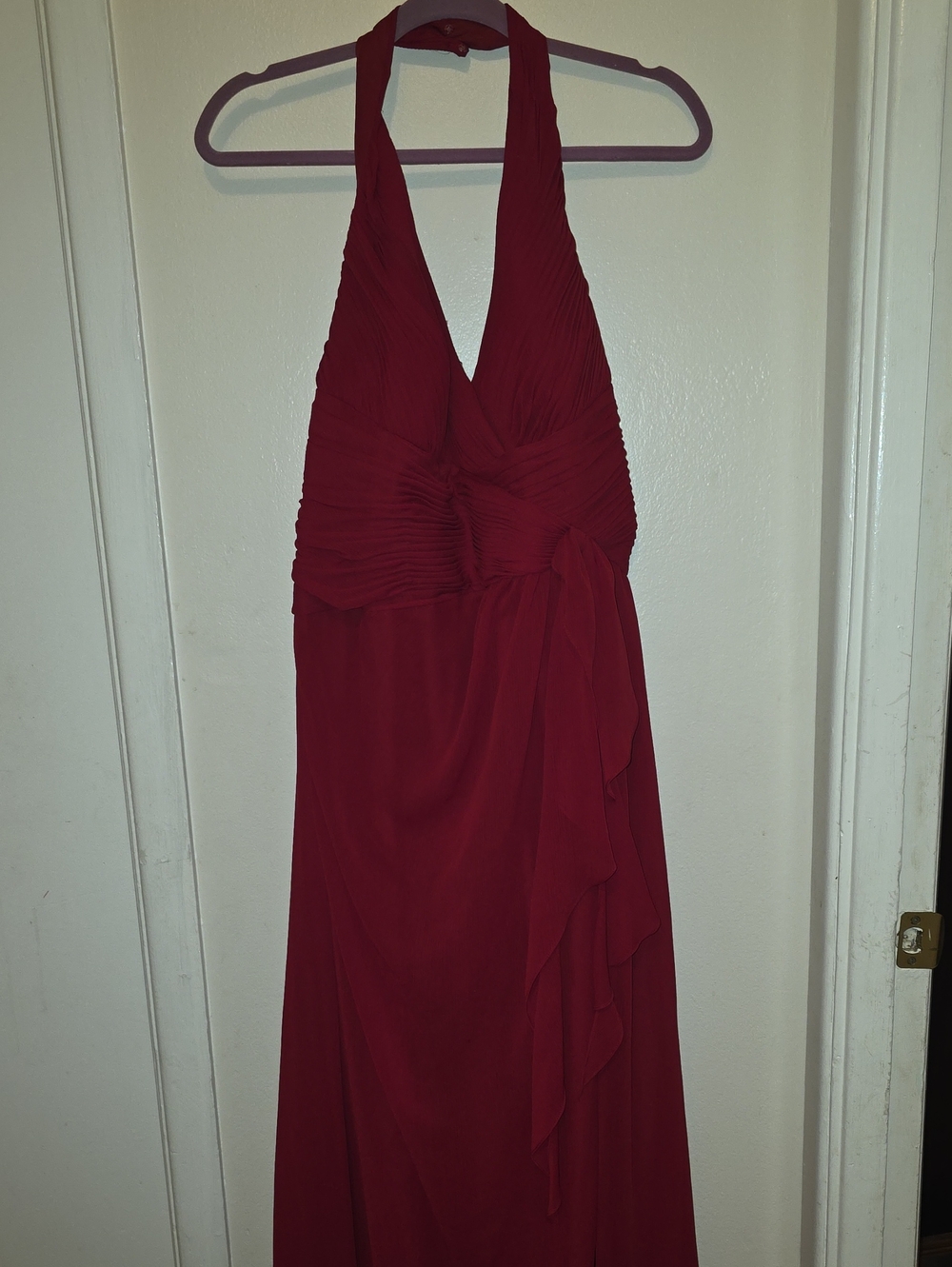 David's Bridal Deep Red Halter Gown